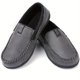 Men's Casual Solid Color No Tie Lightweight Slip On House Shoes, Indoor Outdoor Thermal Rubber Sole Non-slip Closed Toe Slides