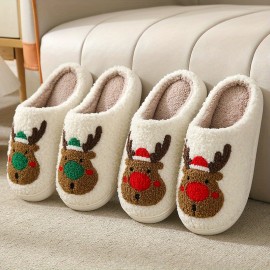 Men's Soft Plush Cozy Christmas Graphic House Slippers Anti-skid Slip-on Shoes Indoor For Men Winter Shoes