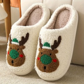 Men's Soft Plush Cozy Christmas Graphic House Slippers Anti-skid Slip-on Shoes Indoor For Men Winter Shoes