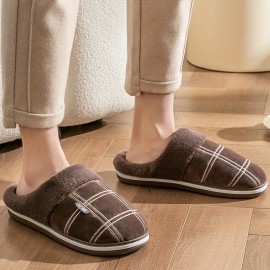 Men's Warm Plush Comfortable Slippers Fuzzy Comfy Non-Slip Slides Casual Sandals For Indoor Bedroom, Winter