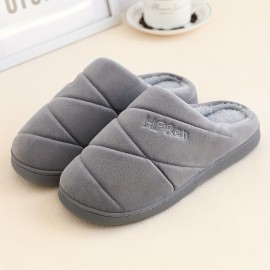 Men's Casual Argyle Pattern Warm Plush Lining Sli On House Shoes, Unisex Comfortable Non-slip Indoor Shoes