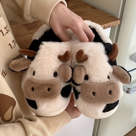 Men's Fashion Plush Milk Cow Slippers Funny Animal Home Slipper House Shoes For Indoor Walking, Autumn And Winter