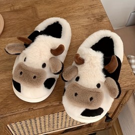 Men's Fashion Plush Milk Cow Slippers Funny Animal Home Slipper House Shoes For Indoor Walking, Autumn And Winter