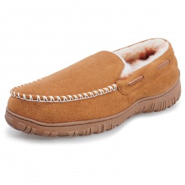 Men's  Plush Moccasins, Warm Memory Foam Slippers, Felted Plush Lined Slip On, Indoor Outdoor House Shoes For Winter