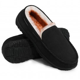 Men's  Plush Moccasins, Warm Memory Foam Slippers, Felted Plush Lined Slip On, Indoor Outdoor House Shoes For Winter