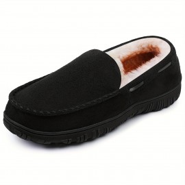 Men's  Plush Moccasins, Warm Memory Foam Slippers, Felted Plush Lined Slip On, Indoor Outdoor House Shoes For Winter