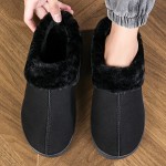 Men's Trendy Solid Snow Boots With Warm Plush Lining, Comfy Non Slip Furry Shoes For Men's Winter Indoor Activities