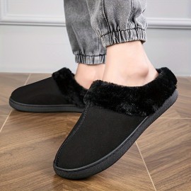 Men's Trendy Solid Snow Boots With Warm Plush Lining, Comfy Non Slip Furry Shoes For Men's Winter Indoor Activities