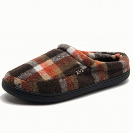 Plaid Home Slippers Soft Cozy House Slippers Anti-skid Slip-on Shoes Indoor For Men Fall Winter Shoes, With Plus Sizes Available