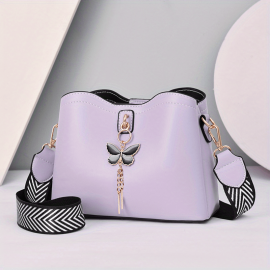 Stylish Crossbody Bag For Women, Wide Shoulder Strap Bucket Bag, Shoulder Purse With Butterfly Pendant