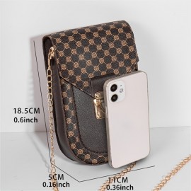 Geometric Pattern Phone Bag, Women's Fashion Flap Chain Shoulder Bag, Stylish Faux Leather Crossbody Bag