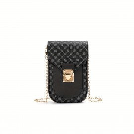 Geometric Pattern Phone Bag, Women's Fashion Flap Chain Shoulder Bag, Stylish Faux Leather Crossbody Bag