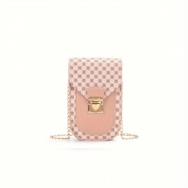 Geometric Pattern Phone Bag, Women's Fashion Flap Chain Shoulder Bag, Stylish Faux Leather Crossbody Bag