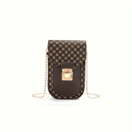 Geometric Pattern Phone Bag, Women's Fashion Flap Chain Shoulder Bag, Stylish Faux Leather Crossbody Bag