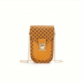 Geometric Pattern Phone Bag, Women's Fashion Flap Chain Shoulder Bag, Stylish Faux Leather Crossbody Bag