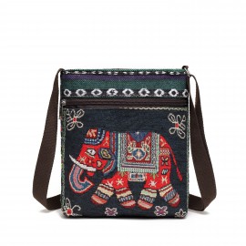 Ethnic Style Canvas Crossbody Bag, Animal Embroidery Square Purse, Women's Phone Bag For Work & Travel