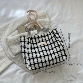 Fashion Sweet Plaid Pattern Tote Bag, Large Capacity All-Match Shoulder Bag For Women, Daliy Use Bag