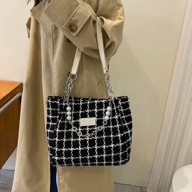 Fashion Sweet Plaid Pattern Tote Bag, Large Capacity All-Match Shoulder Bag For Women, Daliy Use Bag