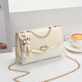 Star Sequins Crossbody Bag, Fashion Chain Shoulder Bag, Heart & Bow Decor Square Purse For Women