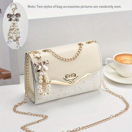 Star Sequins Crossbody Bag, Fashion Chain Shoulder Bag, Heart & Bow Decor Square Purse For Women