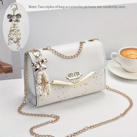 Star Sequins Crossbody Bag, Fashion Chain Shoulder Bag, Heart & Bow Decor Square Purse For Women