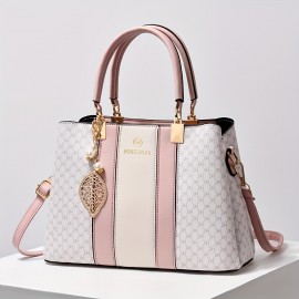 Women's Elegant Tote Satchel Bag, Classic Pattern Shoulder Bag, All-Match Shoulder Bag For Work