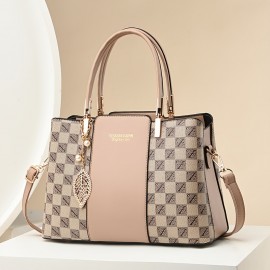 Women's Elegant Tote Satchel Bag, Classic Pattern Shoulder Bag, All-Match Shoulder Bag For Work