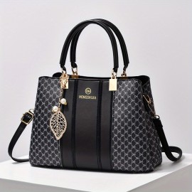 Women's Elegant Tote Satchel Bag, Classic Pattern Shoulder Bag, All-Match Shoulder Bag For Work