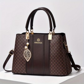 Women's Elegant Tote Satchel Bag, Classic Pattern Shoulder Bag, All-Match Shoulder Bag For Work