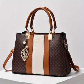 Women's Elegant Tote Satchel Bag, Classic Pattern Shoulder Bag, All-Match Shoulder Bag For Work