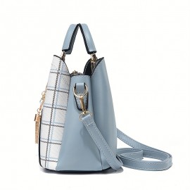 Classic Plaid Pattern Satchel Bag, Trendy Shoulder Bag, Women's Trendy Handbag With Tassel Pendant