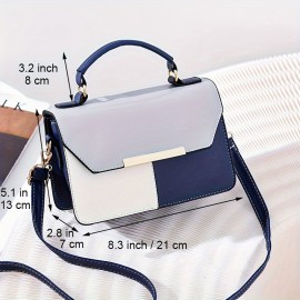 Colorblock Stitching Handbag, Fashion Top Handle Square Purse, Small Crossbody Bag For Women