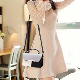 Colorblock Stitching Handbag, Fashion Top Handle Square Purse, Small Crossbody Bag For Women