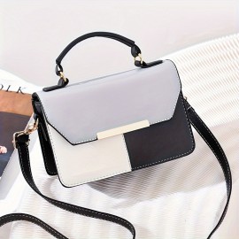 Colorblock Stitching Handbag, Fashion Top Handle Square Purse, Small Crossbody Bag For Women