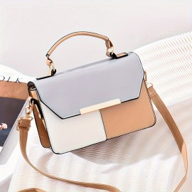 Colorblock Stitching Handbag, Fashion Top Handle Square Purse, Small Crossbody Bag For Women