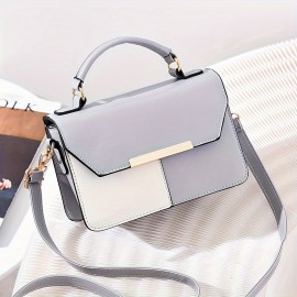 Colorblock Stitching Handbag, Fashion Top Handle Square Purse, Small Crossbody Bag For Women