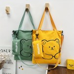 Cartoon Cute Bear Shoulder Bag, Large Capacity Canvas Crossbody Bag With Little Pouch, Portable Adjustable Bag Sets