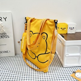 Cartoon Cute Bear Shoulder Bag, Large Capacity Canvas Crossbody Bag With Little Pouch, Portable Adjustable Bag Sets