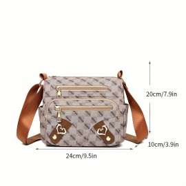 Fashion Plaid Pattern Crossbody Bag, Women's Multi Pockets Purse, Heart Decor Faux Leather Shoulder Bag