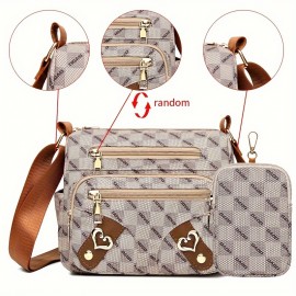 Fashion Plaid Pattern Crossbody Bag, Women's Multi Pockets Purse, Heart Decor Faux Leather Shoulder Bag