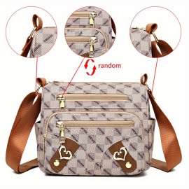 Fashion Plaid Pattern Crossbody Bag, Women's Multi Pockets Purse, Heart Decor Faux Leather Shoulder Bag