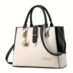 Portable Top Handle Shoulder Bag, Large Capacity Handbag, PU Leather Zipper Crossbody Bag