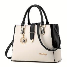 Portable Top Handle Shoulder Bag, Large Capacity Handbag, PU Leather Zipper Crossbody Bag