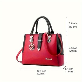 Portable Top Handle Shoulder Bag, Large Capacity Handbag, PU Leather Zipper Crossbody Bag