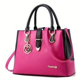 Portable Top Handle Shoulder Bag, Large Capacity Handbag, PU Leather Zipper Crossbody Bag