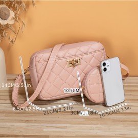 Classic Solid Color Square Shoulder Bag, Trendy Aryle Pattern Crossbody Wallet With Mini Round Pouch