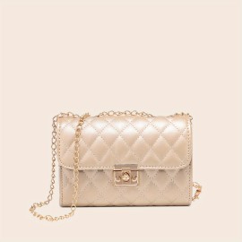 Quilted Crossbody Bag, Fashionable Chain Clutch Bag, Shoulder Bag, Square Bag, Satchel Bag