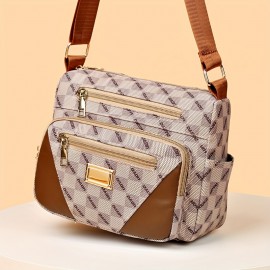 Checkerboard Pattern Crossbody Bag, Casual Nylon Shoulder Bag, Fashion Multi Pockets Purse For Women