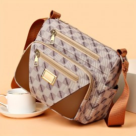 Checkerboard Pattern Crossbody Bag, Casual Nylon Shoulder Bag, Fashion Multi Pockets Purse For Women