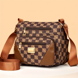 Checkerboard Pattern Crossbody Bag, Casual Nylon Shoulder Bag, Fashion Multi Pockets Purse For Women